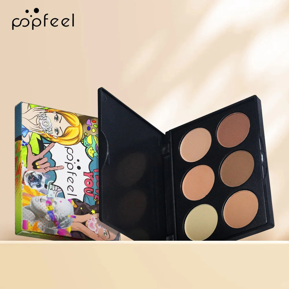 POPFEEL 6-Color Matte Contour Powder Nose Shadow Shading Brightening Setting Powder 3D Stereoscopic Face Makeup