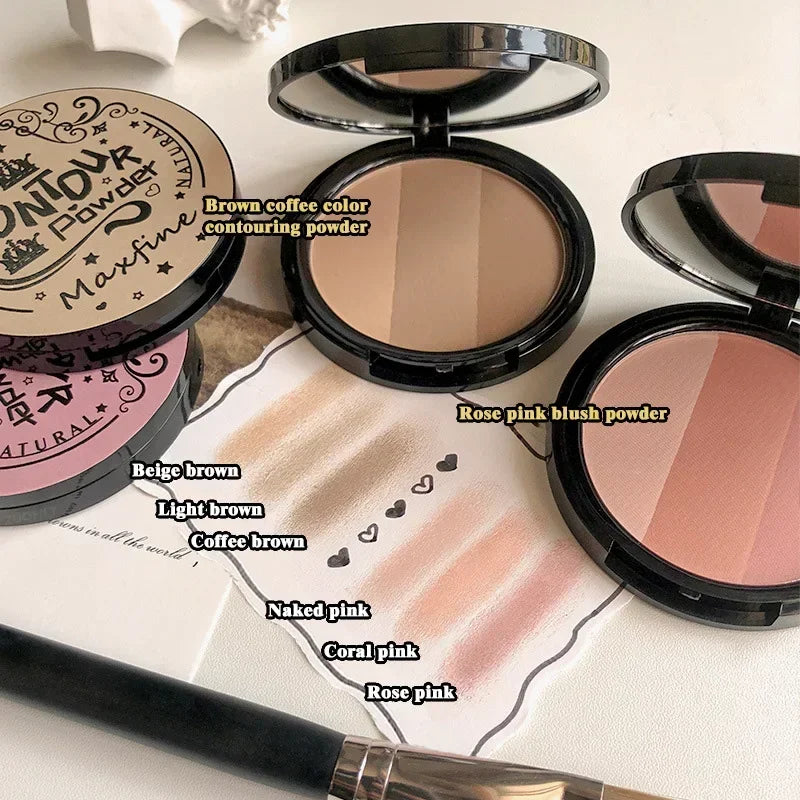3 in1 Three Colors Powder Tray Blush Contouring Waterproof Long Lasting Delicate Natural Face Makeup - AliExpress 66