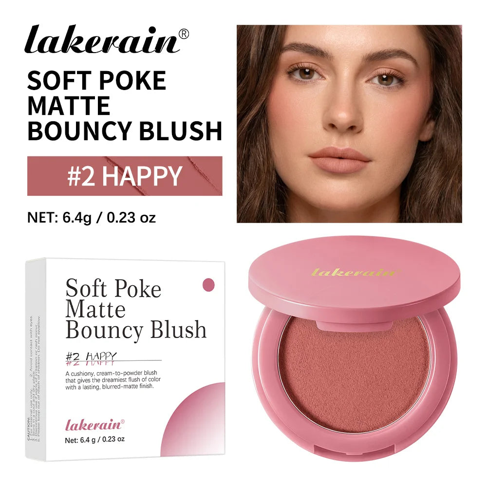 Lakerain Soft Poke Matte Blush Long Lasting Luminosity Fresh Silky-smooth Skin Finish Moisturizing Natural Matte Bouncy Blusher