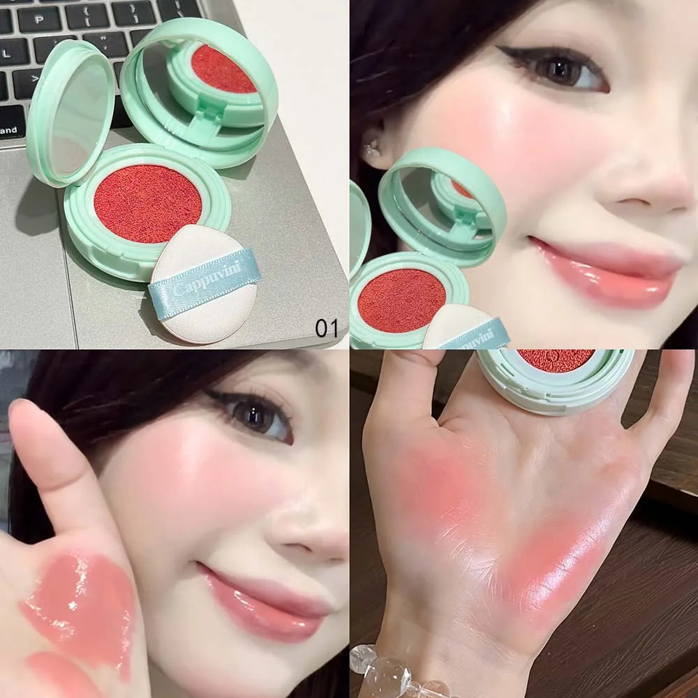 4 Colors Natural Water Light Air Cushion Blush Cream Long Lasting Waterproof Tangerine Daily Face Contour Mousse Blusher Makeup