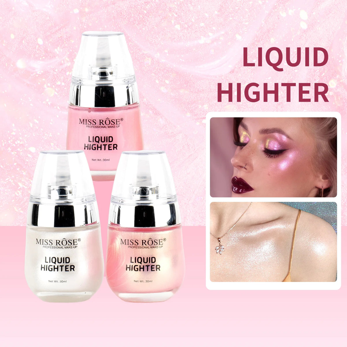 MISS ROSE Shimmer Super Sparkle Liquid Highlight Eyeshadow Natural Brightening Face Body Makeup Cosmetic Body Glitter