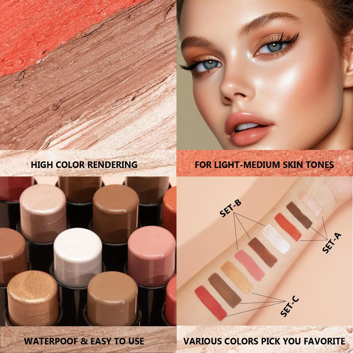 3Pcs Concealer Stick Set Waterproof Oil Control Highlighter Contour Blush Cream Multifunctional Makeup Beauty - AliExpress 66
