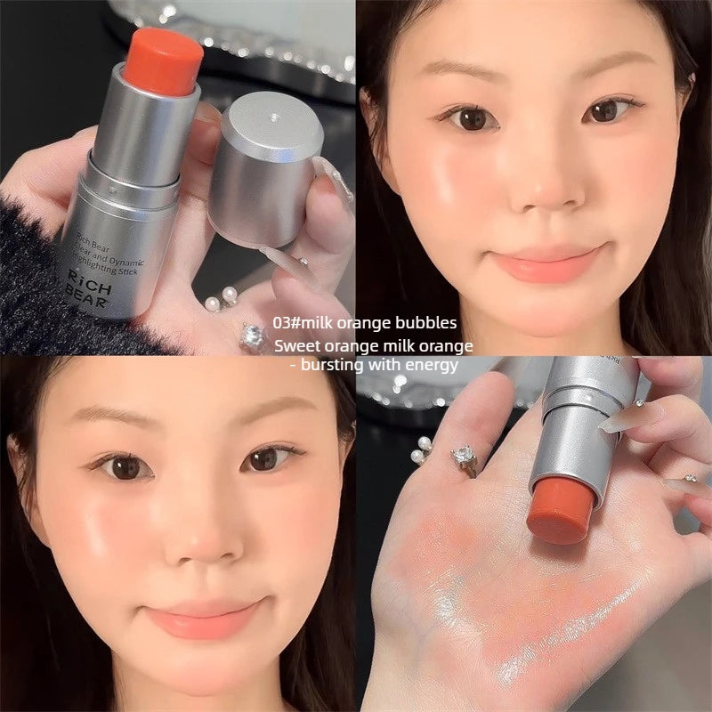 Highlighter Stick - Dewy Finish, Contour & Blush 3-in-1, Natural Glow with Fine Shimmer, Affordable Makeup Stick