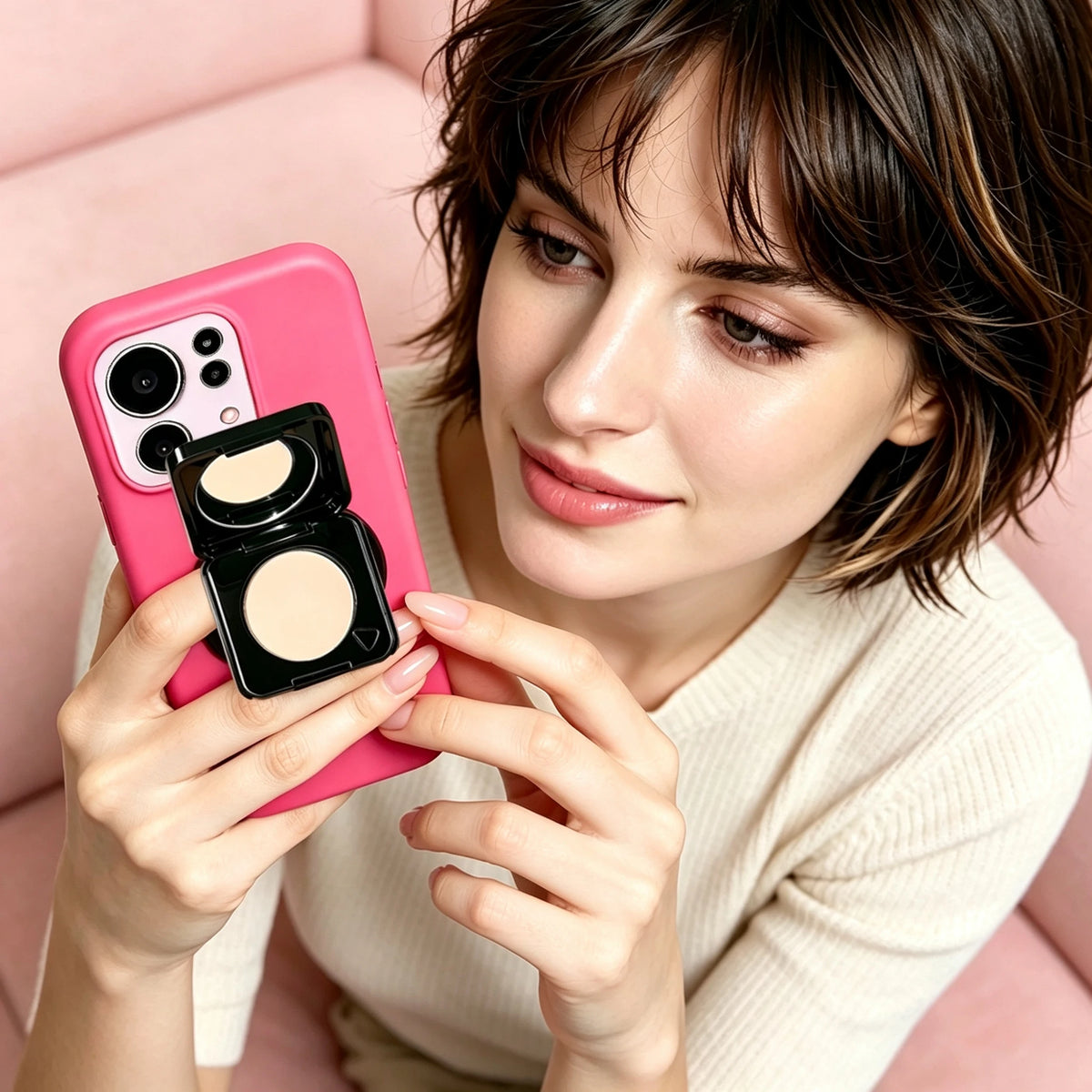 2-In-1 Oil Control & Makeup Setting Pressed Powder Long Lasting Blur Pores Matte Pressed Powder with Phone Grip Woman Cosmetics