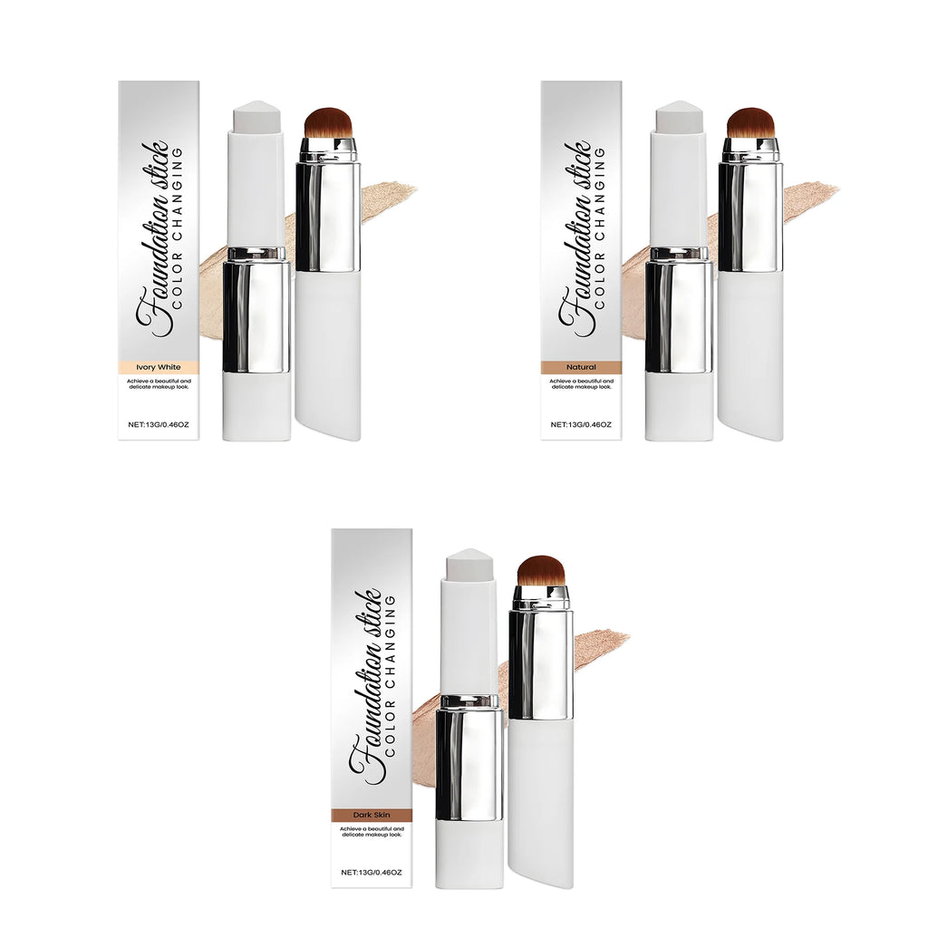 Korean Dual Head Color Changing Foundation Stick 2-in-1 Lightweight High Coverage All Skin Types Portable Foundation Concealer