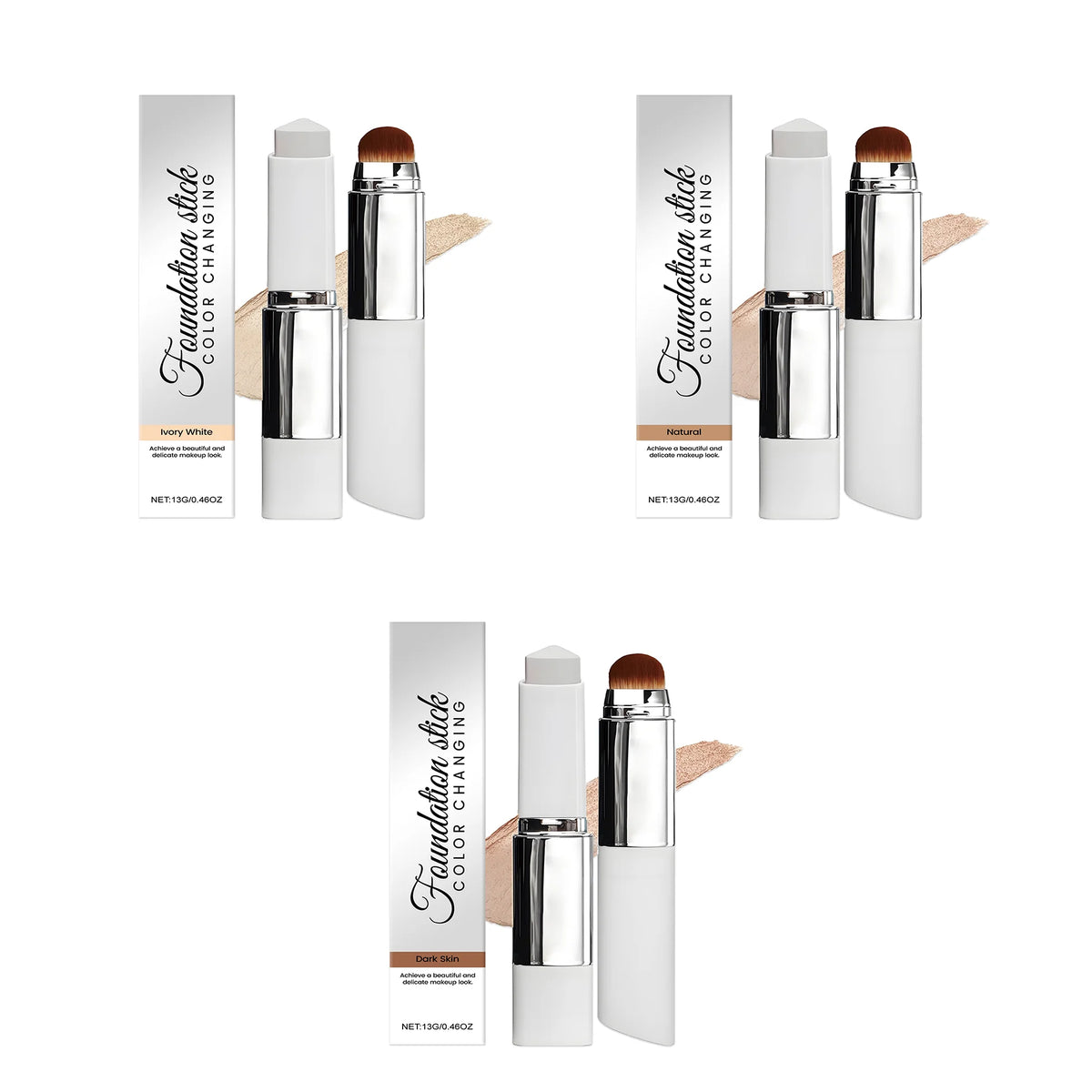 Korean Dual Head Color Changing Foundation Stick 2-in-1 Lightweight High Coverage All Skin Types Portable Foundation Concealer