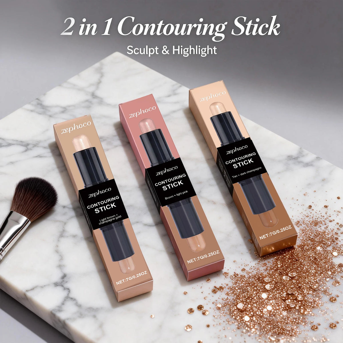 2 in 1 Contouring Stick Brighten and Plump Face Natural Contouring of Facial Contours Waterproof Long-Lasting Highlight Makeup