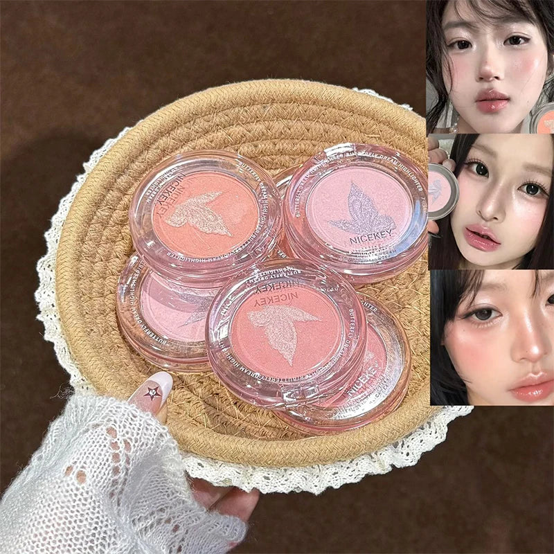 Butterfly Blush Highlighter Powder Makeup Shimmer Face Glow Palette Natural Radiant Cheek Blusher Lasting Cosmetics Highlighter