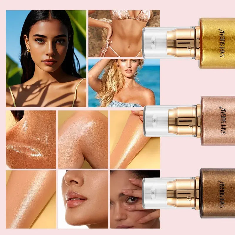 100ml Pearl Rose Gold Body Shimmer Oil Highlighter - Face Brighten Glitter Bronzer Skin Glow Illuminator Makeup Shine Liquid - AliExpress 66