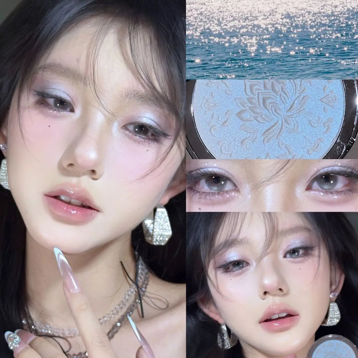 Glitter Highlighter Eyeshadow Palette Powder Natural Longlasting Contour Sparkling Diamond Shimmer Face and Body Brighten Makeup