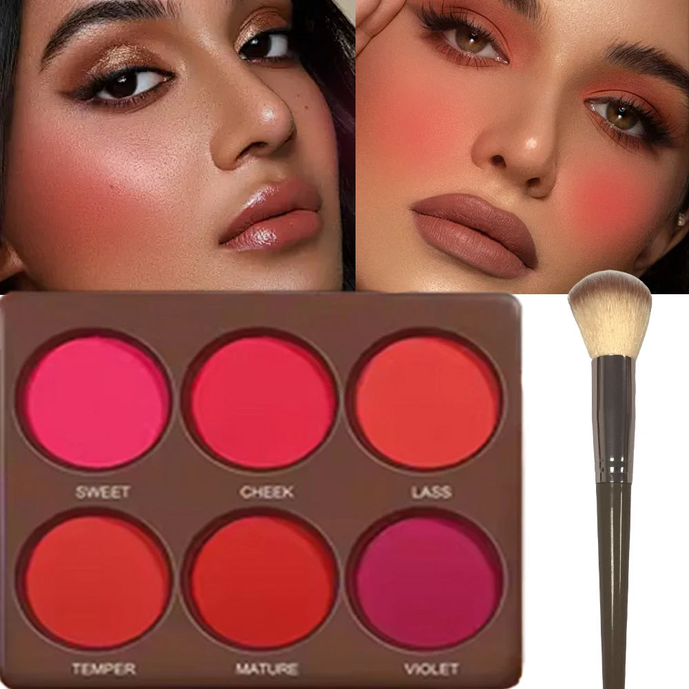 6-Color Waterproof Matte Blush Palette Free Brush Buildable Medium Coverage Sweatproof&Long-Lasting Natural Finish Lightweight - AliExpress 66