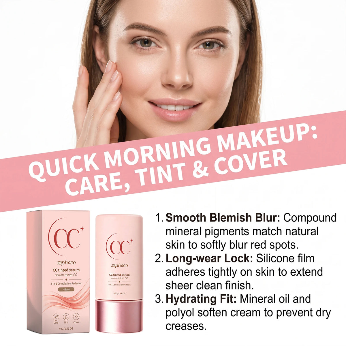 3-In-1 CC Tinted Serum Cream Even Skin Tone Natural Coverage Daily Beauty Cosmetic Product Lightweight Skin Balance Makeup Base