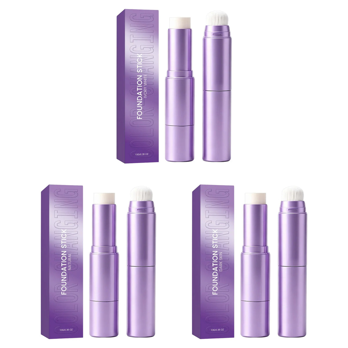 2 in 1 Color Changing Foundation Stick Waterproof Matte Full Cover Blemishes Pores Moisturizing Double-Headed Base Makeup Stick