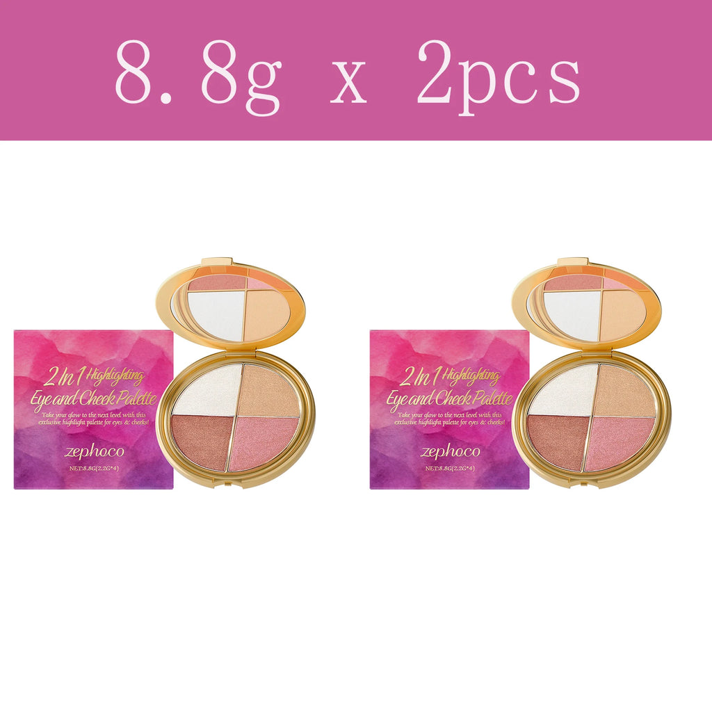 Highlighter, Eyeshadow & Blush Palette - Versatile, Portable Formula for Natural Eye and Cheek Makeup with Radiant Finish
