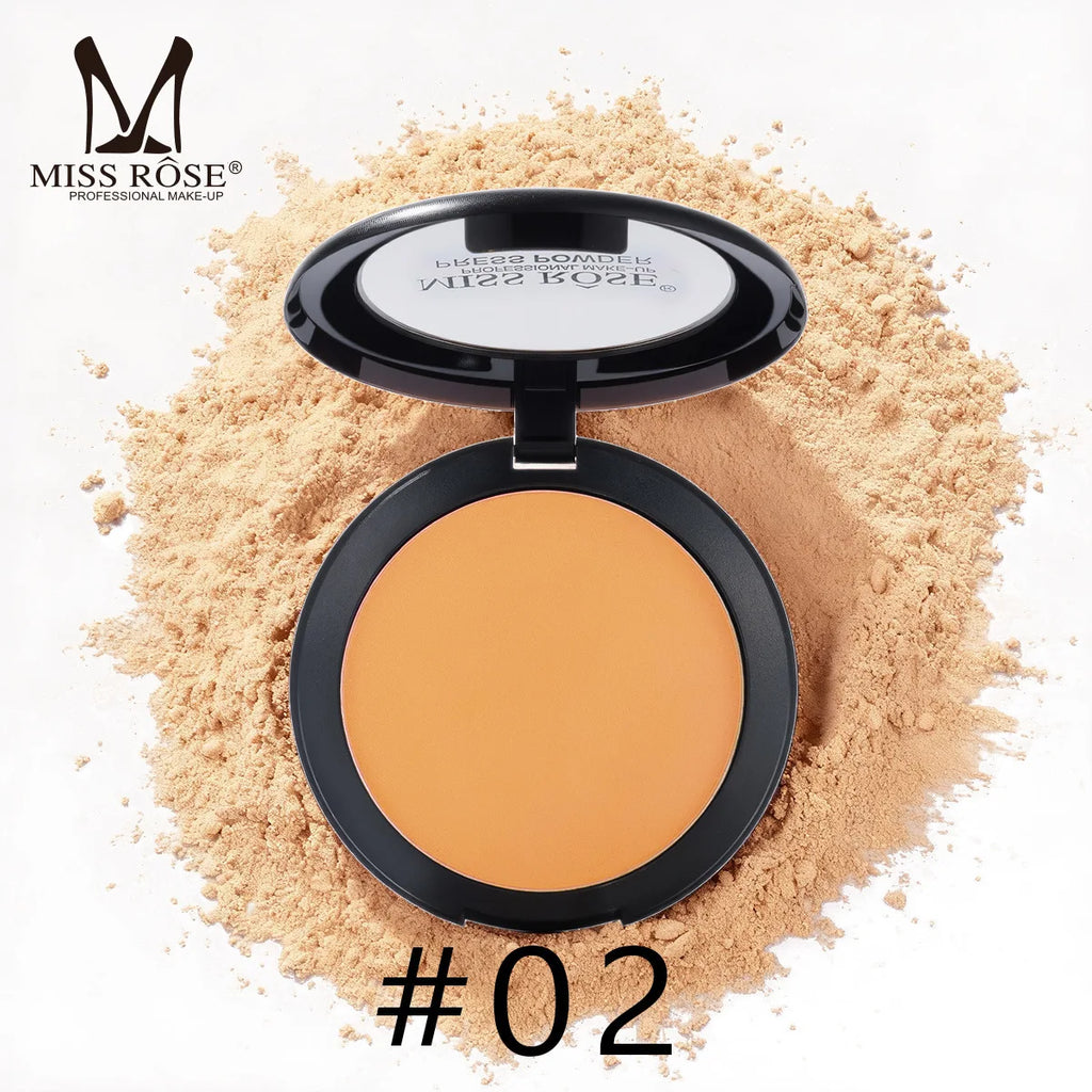MISS ROSE Round Setting Powder with Puff Long-lasting Concealer Brightening Facial Makeup Daily Cosmetic for Natural Skin Finish