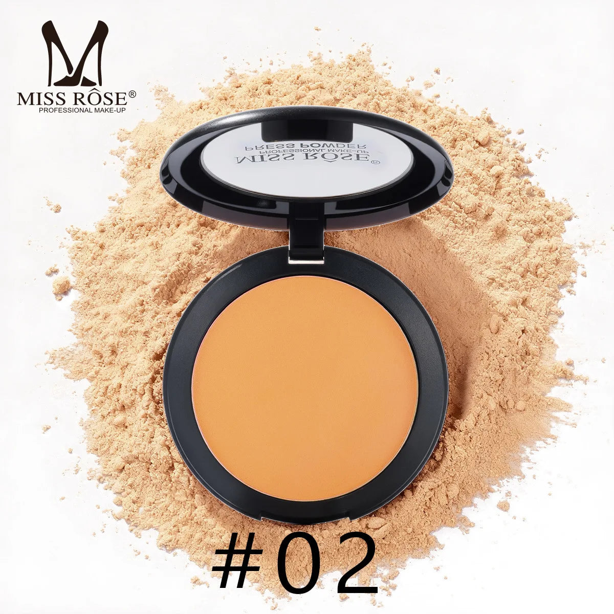 MISS ROSE Round Setting Powder with Puff Long-lasting Concealer Brightening Facial Makeup Daily Cosmetic for Natural Skin Finish