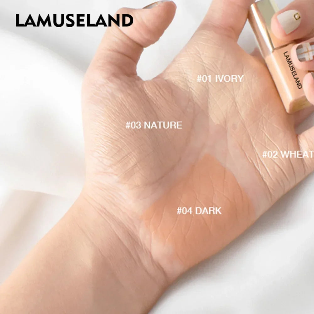 LAMUSELAND Face Concealer & Base 4 Colors Full Coverage Liquid Concealer Scars Dark Circles Acne Suit for All Skin Facial Makeup