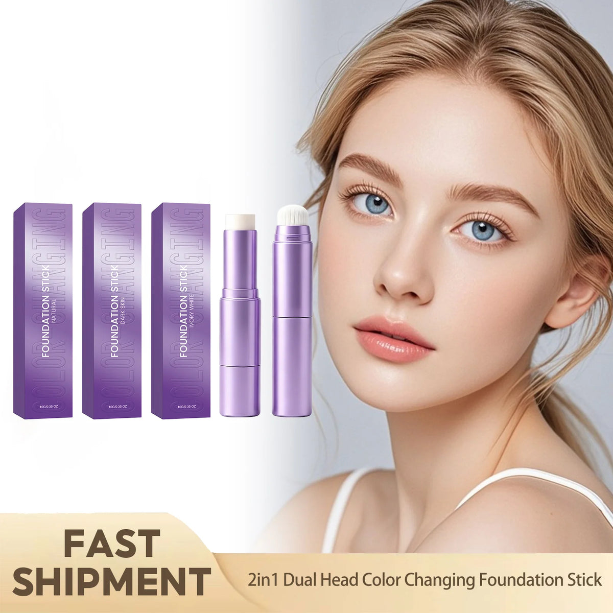 2in1 Dual Head Color Changing Foundation Stick High Coverage Concealer Waterproof Sweatproof Long Lasting Smooth Base Makeup