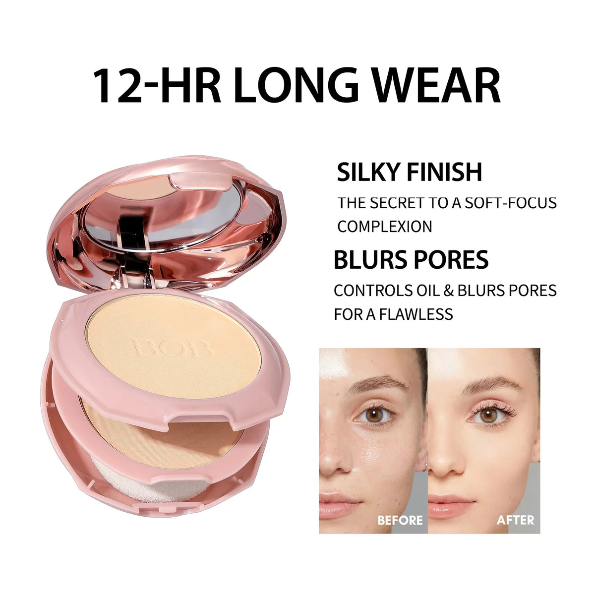 BOB Long Wear Matte Pressed Powder Oil Control Concealer Brightening Portable Touch Up Dual Layer Powder