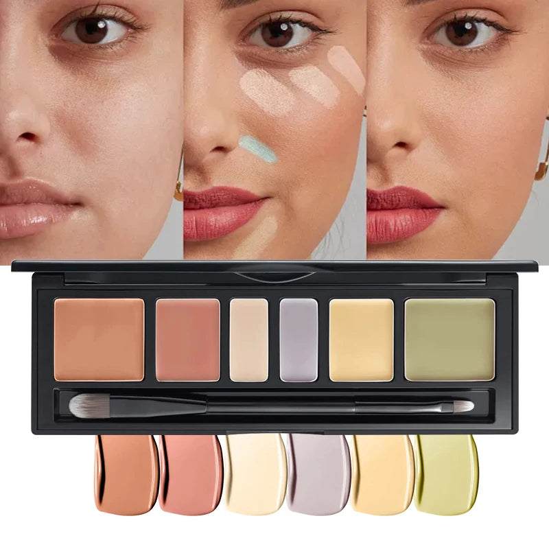 6 Colors Concealer Palette with Brush, Full Coverage Tattoo Cover Up Cream, Contour Correcting Foundation Makeup for Dark Circle - AliExpress 66