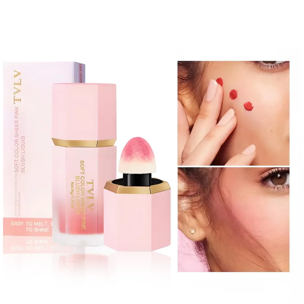 TVLV Water Light 6 Colours Velvet Liquid Blush Sponge Head Blusher Natural Lasting Brighten Facial Contour Blush Tint Makeup