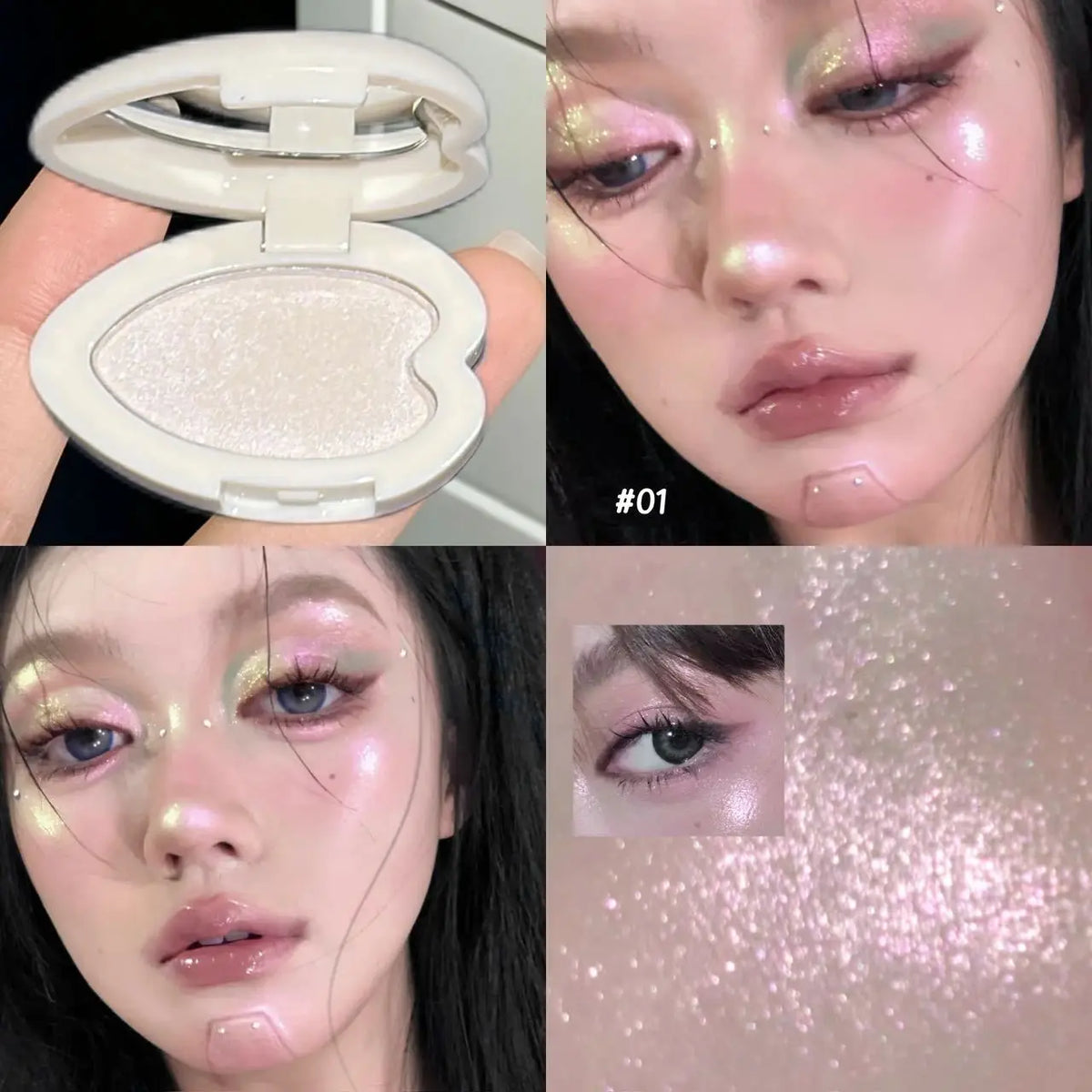 Heart Shape Highlighter Eyeshadow Palette Monochrome Pearl Shimmer Powder Pink Purple Gloss Fine Glitter Face Eye Makeup - AliExpress 66