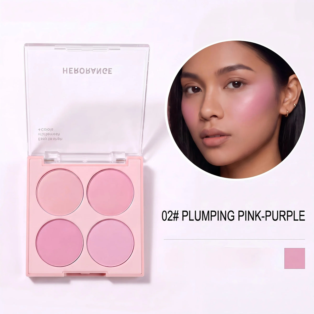 Herorange Sweet Glow 4-Color Blush Palette, Silky Blendable Powder, Multi Shades Buildable Soft Flush Daily Cheek Makeup
