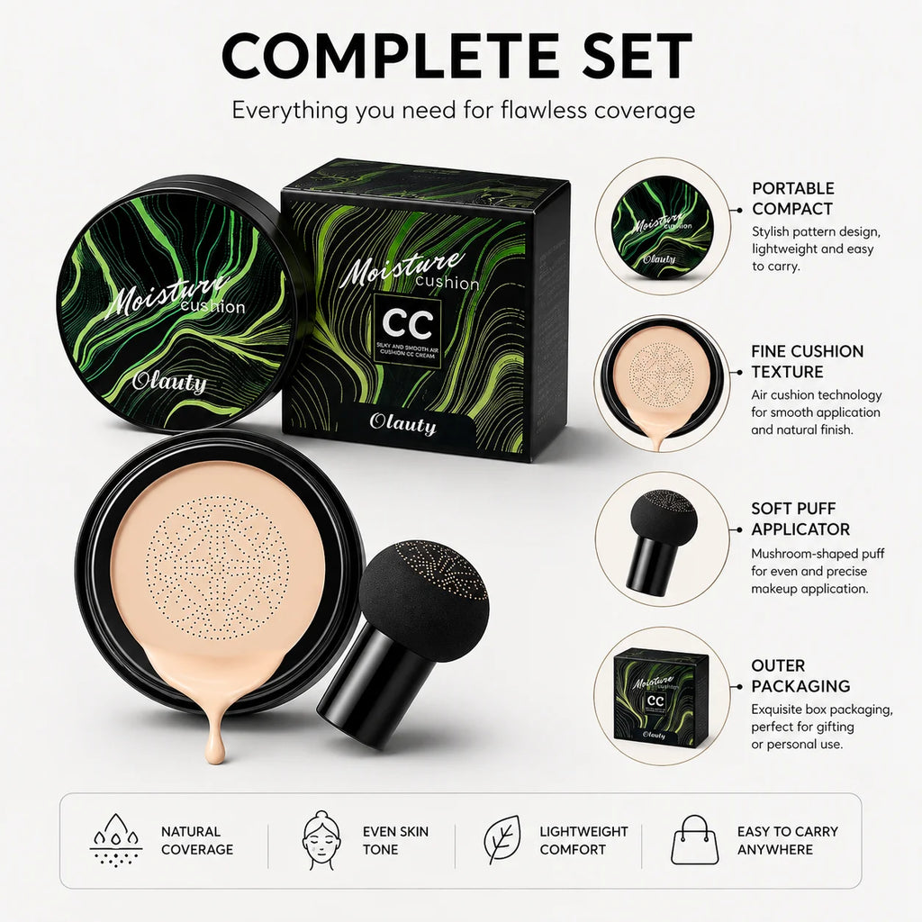 Moisture CC Cushion Foundation with Mushroom Sponge Long Lasting Hydrating Lightweight Flawless Coverage BB Air Cushion Makeup - AliExpress 66