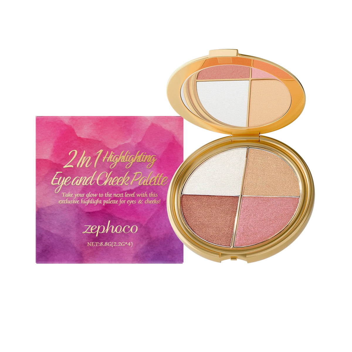 Highlighter, Eyeshadow & Blush Palette - Versatile, Portable Formula for Natural Eye and Cheek Makeup with Radiant Finish