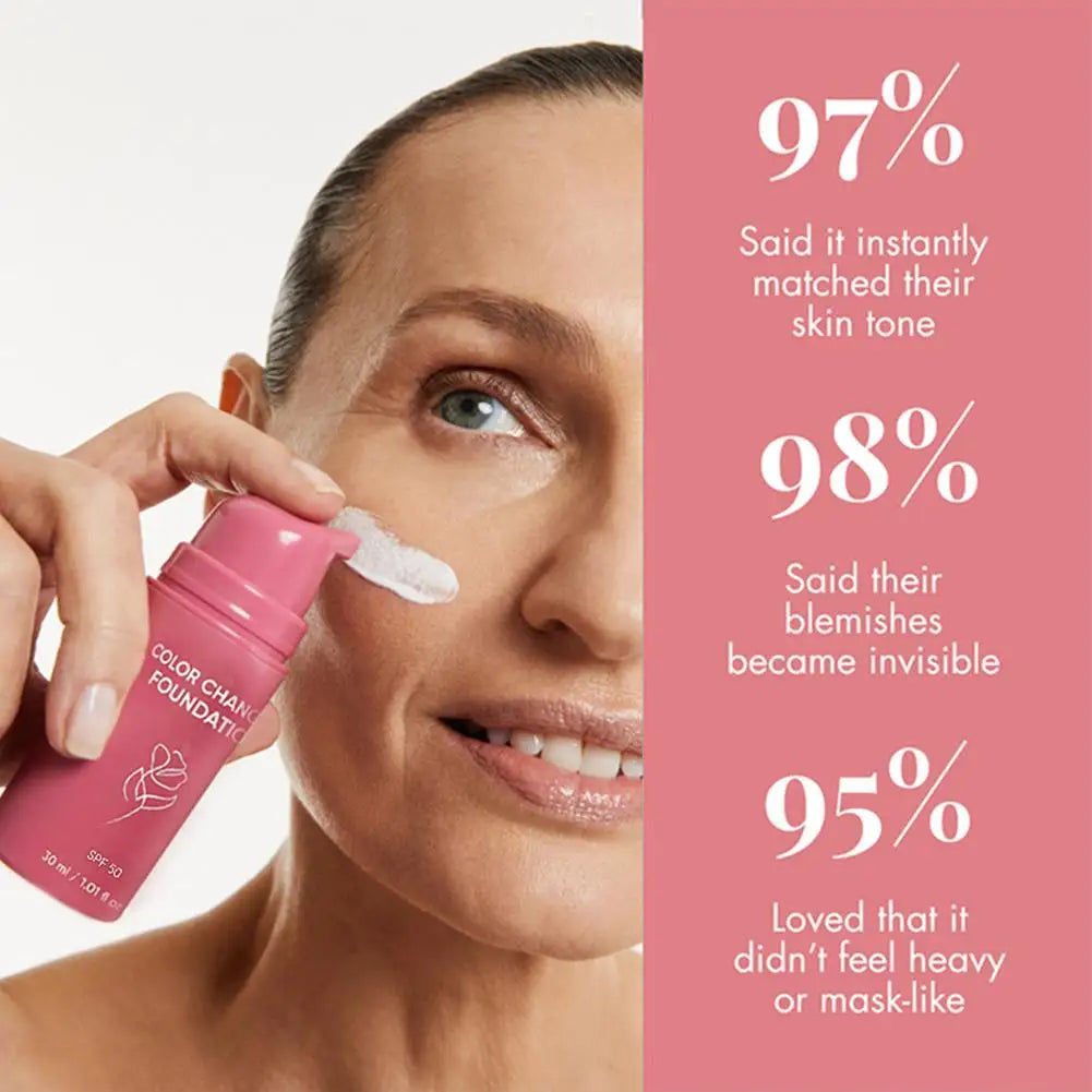 Korean Color Changing Foundation Invisible Pores, Effective Concealer, Natural Fit for Mature Skin SPF 50 Hydrating Base Makeup