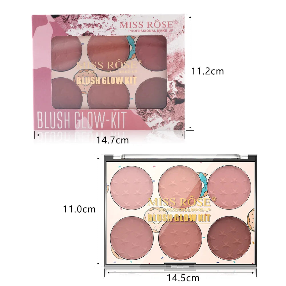 MISS ROSE 6 Color Blush Palette Natural Matte Rouge Multi-purpose Face Makeup for Blush & Contour Portable Daily Facial Cosmetic