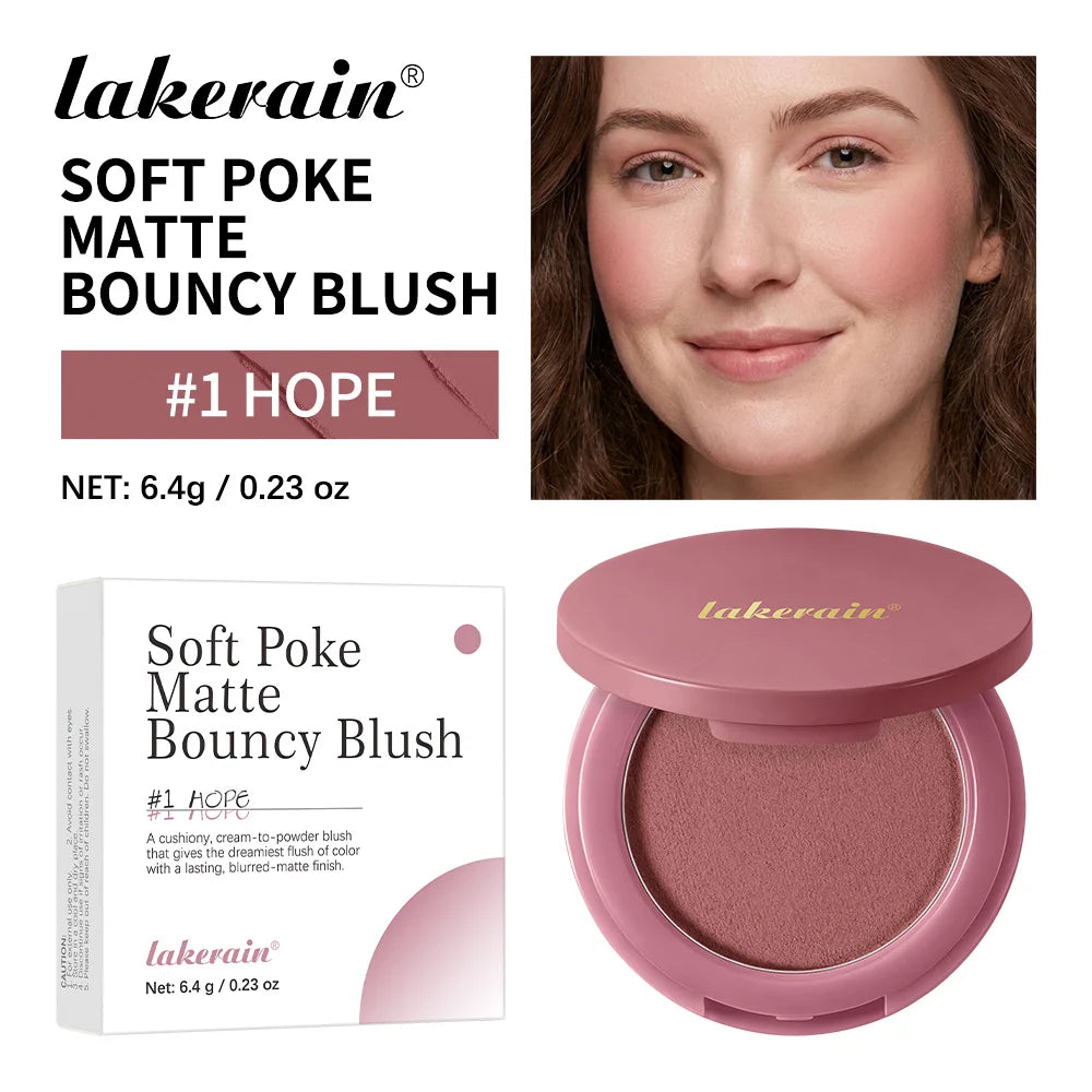 Lakerain Soft Poke Matte Blush Long Lasting Luminosity Fresh Silky-smooth Skin Finish Moisturizing Natural Matte Bouncy Blusher
