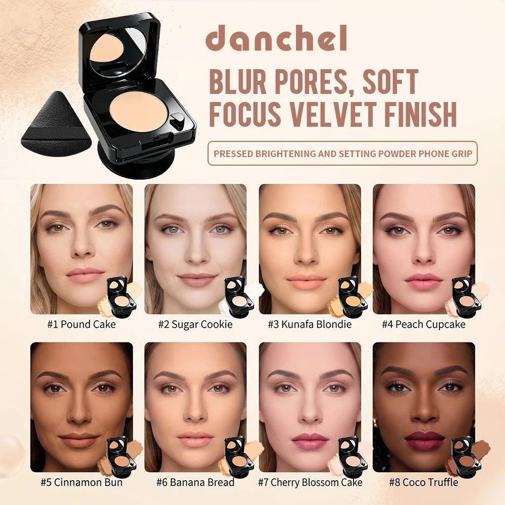 2-In-1 Oil Control & Makeup Setting Pressed Powder Long Lasting Blur Pores Matte Pressed Powder with Phone Grip Woman Cosmetics