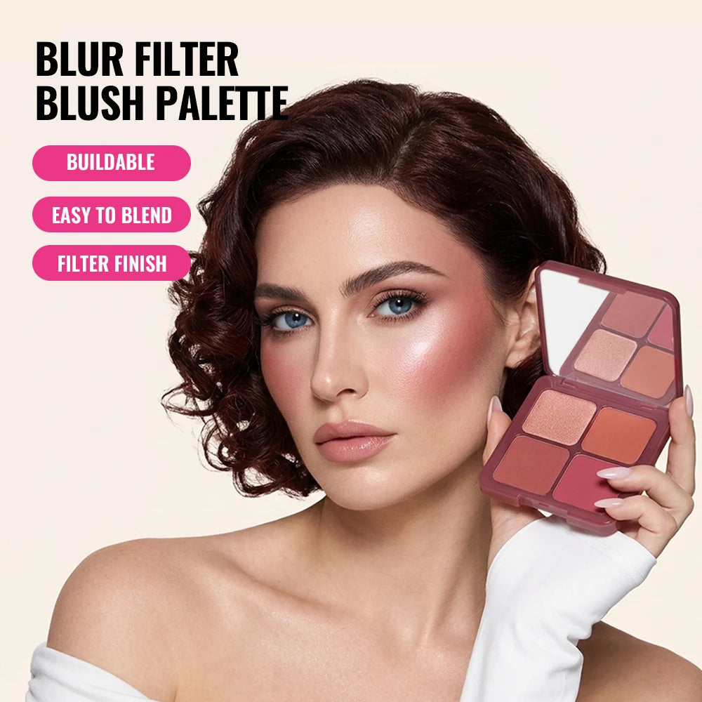 Blur Filter Blush Palette Soft-focus Blurred Filtered Matte Finish Lightweight Smooth Blendable 3 Blushes 1 Highlighter Palette
