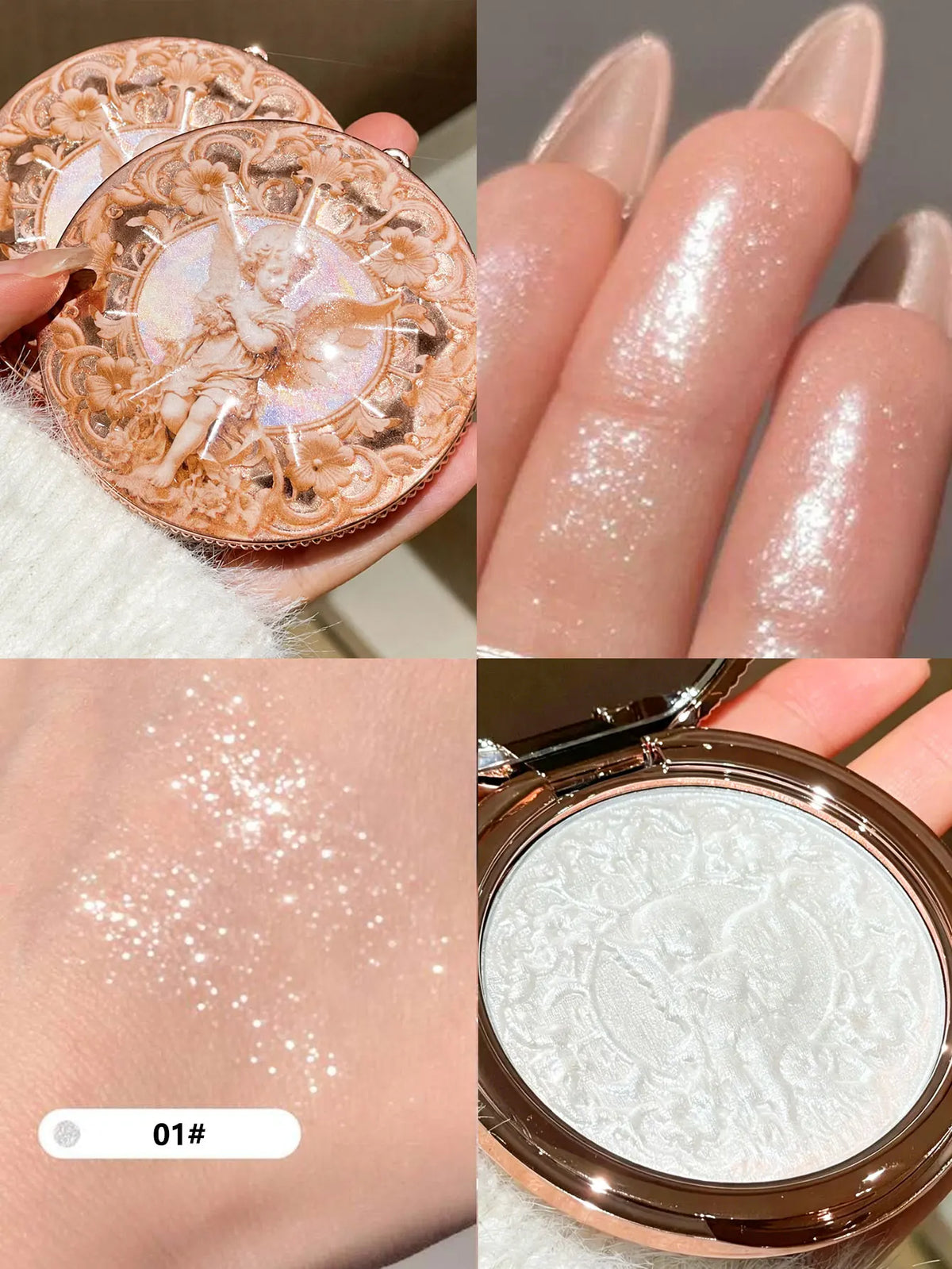 Vintage Angel Carved Highlighter Powder Pearlescent Shimmer Silky Smooth Face Highlight Illuminator Long Lasting Luminous Makeup