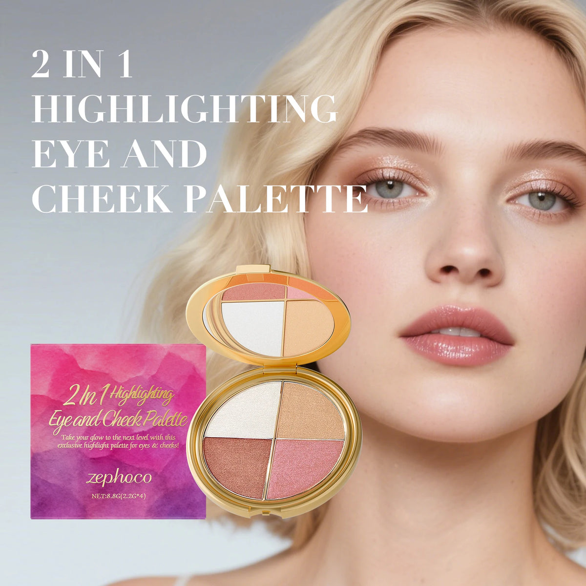 Highlighter, Eyeshadow & Blush Palette - Versatile, Portable Formula for Natural Eye and Cheek Makeup with Radiant Finish
