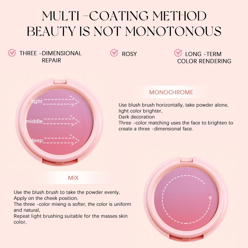 NOVO Sweet Pink Portable Gradual Change Powder Blusher Soft Daily Vitalizing Color for Makeup