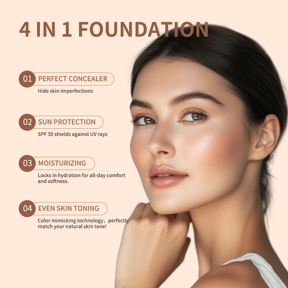 4in1 Foundation Liquid Hydrating Full Coverage Concealer SPF30 Long-wearing Waterproof Even Skin Tone Foundation Face Cosmetics - AliExpress 66
