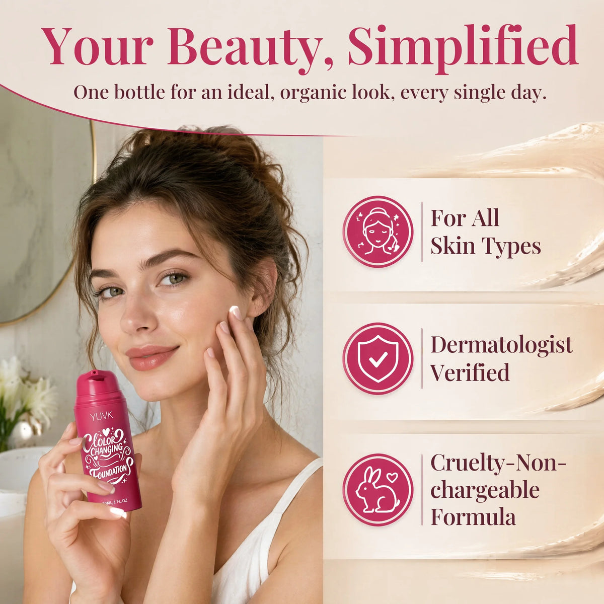 YUVK Light Hydrating Skin Fit Tone Up Cream Long Wear No Floating Powder 30ML
