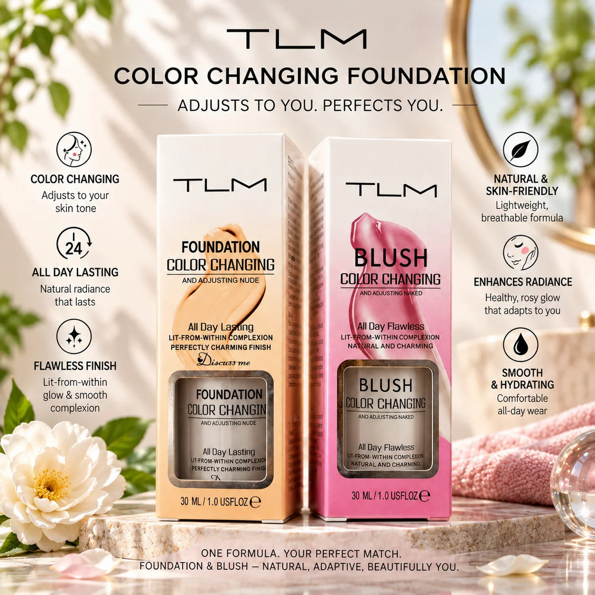 1set Tlm Foundation and Blush Foundation, Naturally Tinted Liquid Foundation, Long-Lasting and Moisturizing, Waterproof and Sweat-Resistant - AliExpress 66