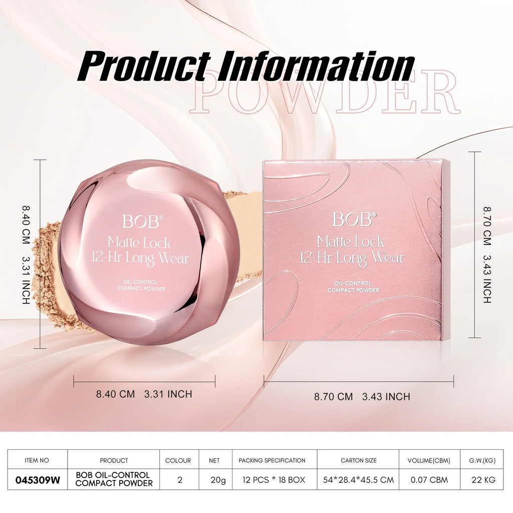BOB Long Wear Matte Pressed Powder Oil Control Concealer Brightening Portable Touch Up Dual Layer Powder