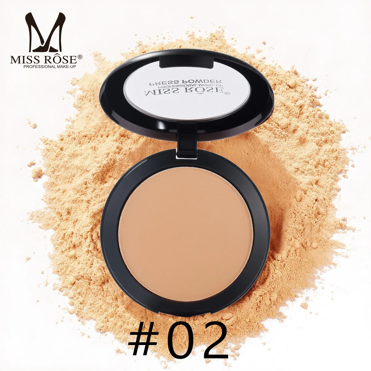 MISS ROSE Round Setting Powder with Puff Long-lasting Concealer Brightening Facial Makeup Daily Cosmetic for Natural Skin Finish