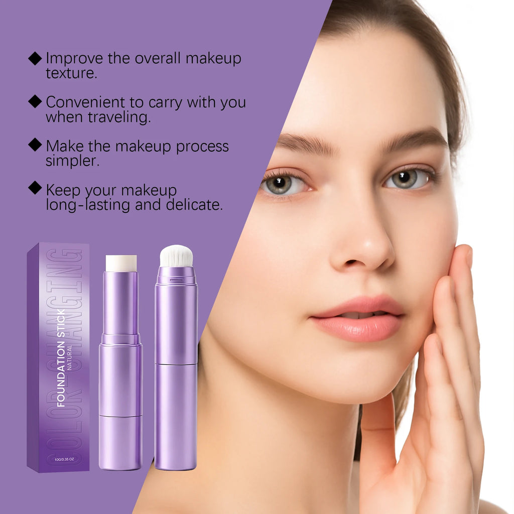 2 in 1 Color Changing Foundation Stick Waterproof Matte Full Cover Blemishes Pores Moisturizing Double-Headed Base Makeup Stick