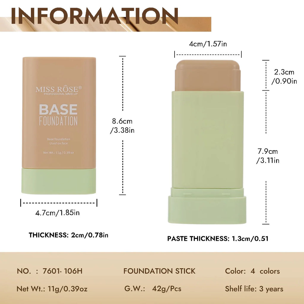 MISS ROSE Concealer Stick - Moisturizing Hydrating Brightening Lightweight Full Coverage Skin Tone Match Foundation Makeup