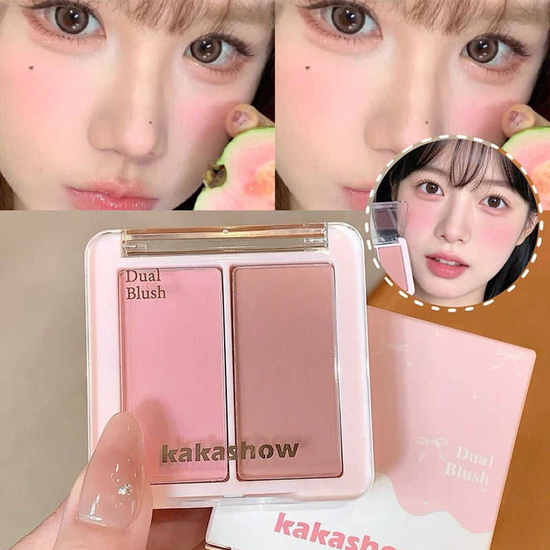 Pink Apricot Blush Cream Powder Soft Cheek Tint Two-color Matte Blusher Plate Makeup Long-lasting Natural Brightens Face Rouge