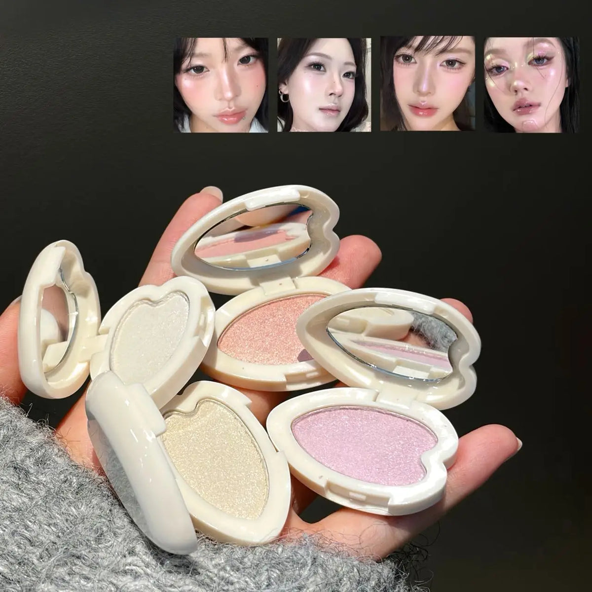 Heart Shape Highlighter Eyeshadow Palette Monochrome Pearl Shimmer Powder Pink Purple Gloss Fine Glitter Face Eye Makeup - AliExpress 66