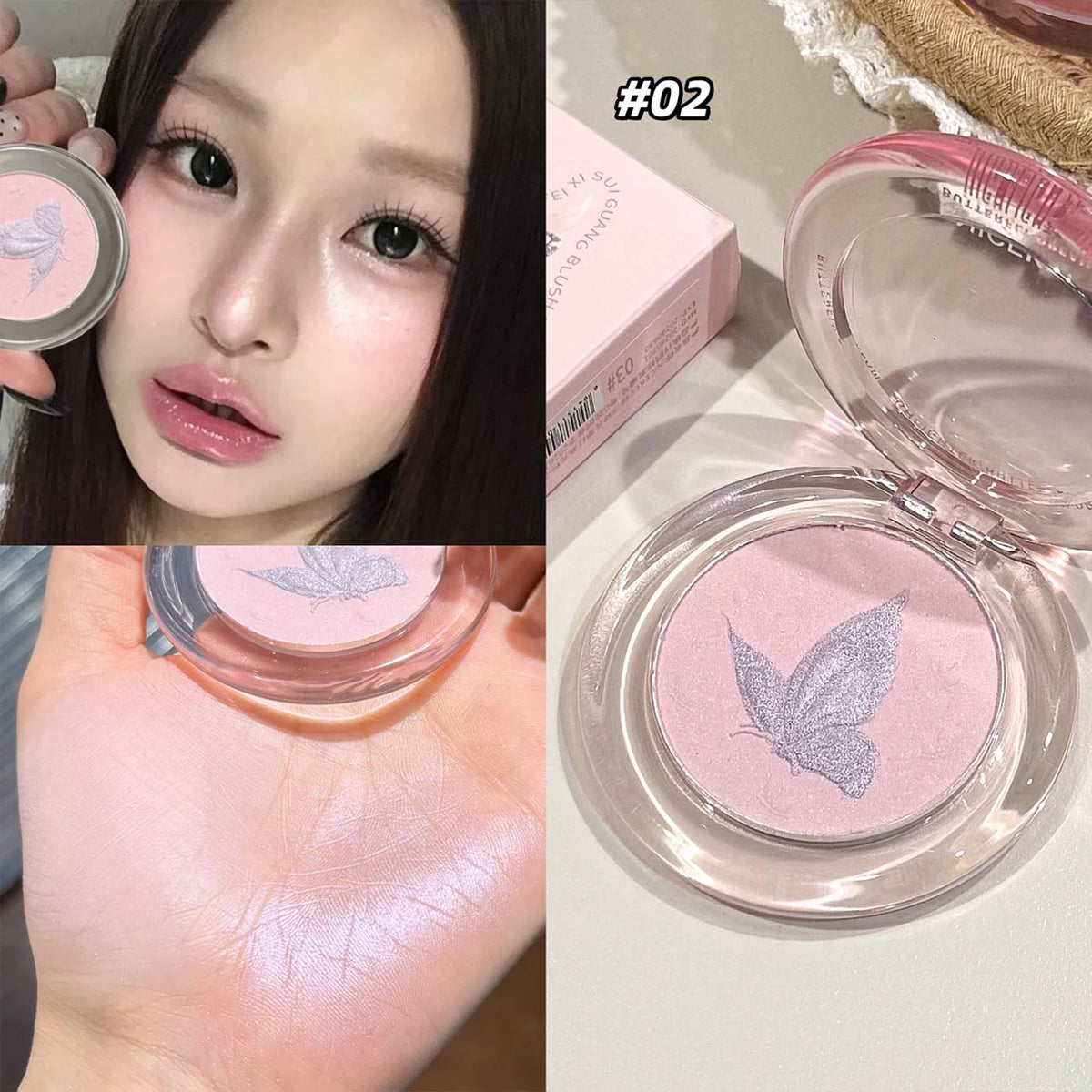 Butterfly Blush Highlighter Powder Makeup Shimmer Face Glow Palette Natural Radiant Cheek Blusher Lasting Cosmetics Highlighter