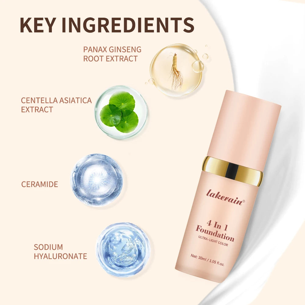 4in1 Foundation Liquid Hydrating Full Coverage Concealer SPF30 Long-wearing Waterproof Even Skin Tone Foundation Face Cosmetics - AliExpress 66