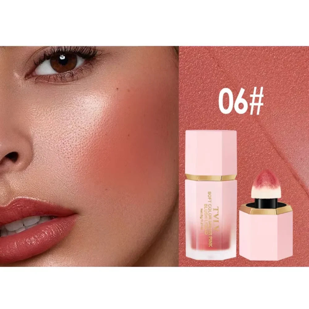 TVLV Water Light 6 Colours Velvet Liquid Blush Sponge Head Blusher Natural Lasting Brighten Facial Contour Blush Tint Makeup