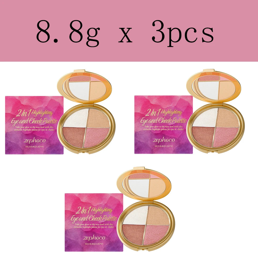 Highlighter, Eyeshadow & Blush Palette - Versatile, Portable Formula for Natural Eye and Cheek Makeup with Radiant Finish